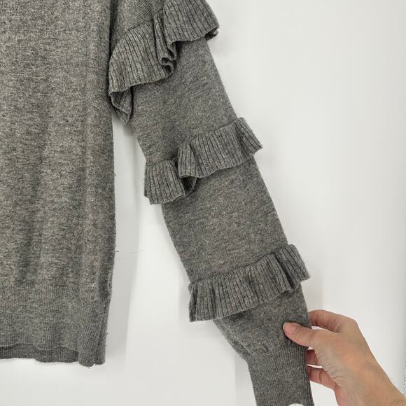 J.Crew XS Gray Wool Blend Sweater Ruffle Sleeve Pullover Feminine Maximalist - Picture 2 of 6